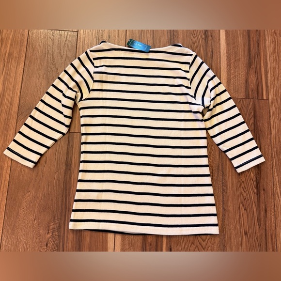 L.L. Bean White and Navy Striped Long-Sleeve Tee - Picture 2 of 4